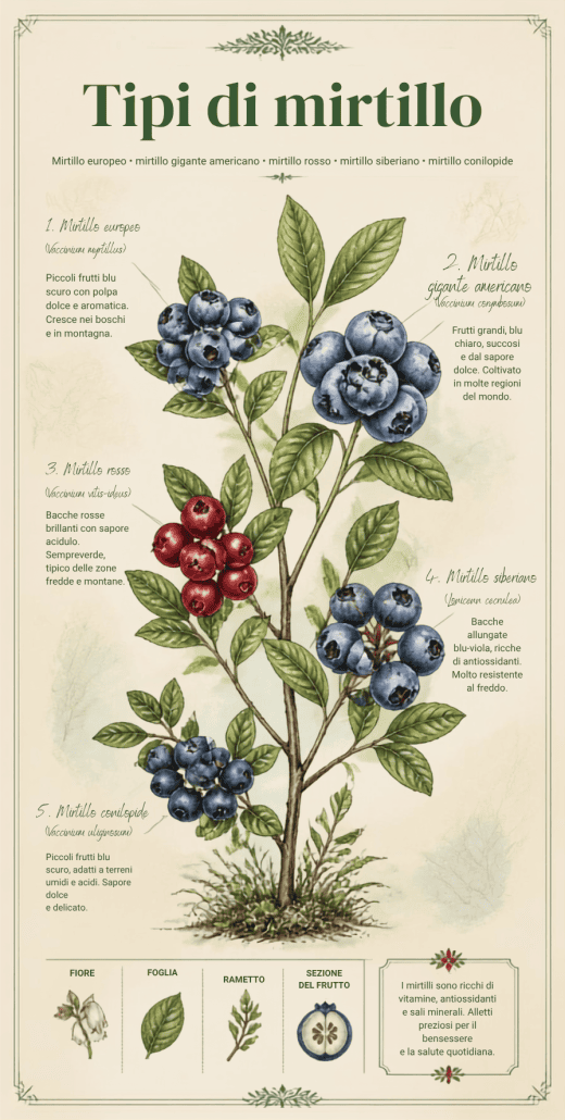 Infografica sui tipi di mirtillo- InOrto